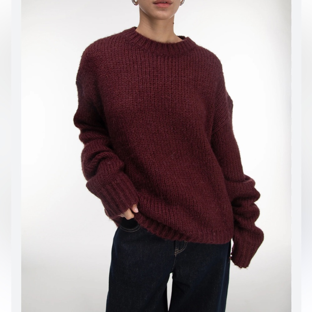 Zara Black Tag Burgundy Crewneck Sweater Size XL